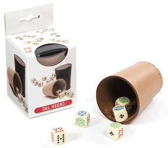 Bussolotto Lanciadadi - Cuoio + Dadi Poker