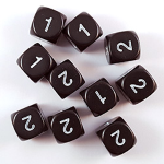 Dado Medio d6 - Numeri da 1 a 2 ripetuti - Nero