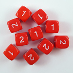 Dado Medio d6 - Numeri da 1 a 2 ripetuti - Rosso