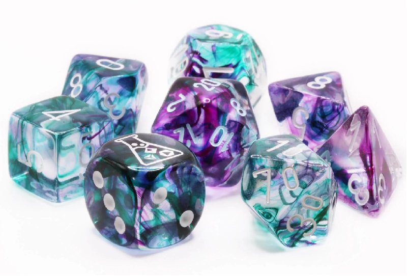 Set 7 Dadi Nebula Poliedrici - Fluorite/Bianco