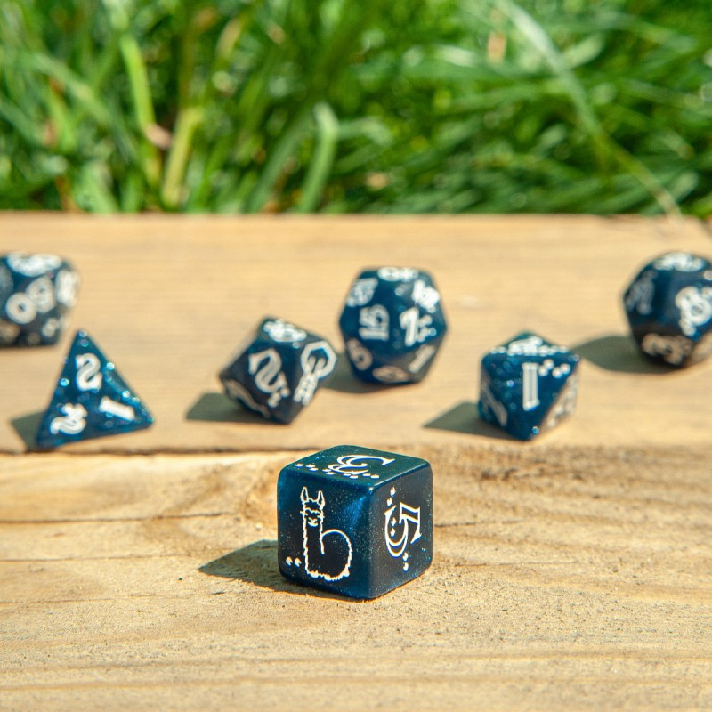 Set Dadi Lama Cangiante - Blu Scuro Glitterato, Bianco